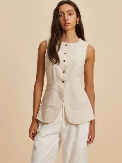 COMMENSE Linen Blend Pockets Vest* Outerwear|Vests