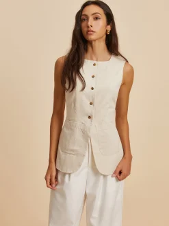 COMMENSE Linen Blend Pockets Vest* Outerwear|Vests