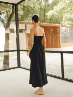 COMMENSE Linen Blends Basic Pockets Tube Long Dress* White Dresses|Black Dresses