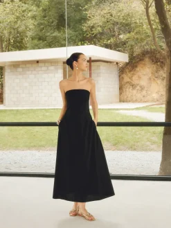 COMMENSE Linen Blends Basic Pockets Tube Long Dress* White Dresses|Black Dresses