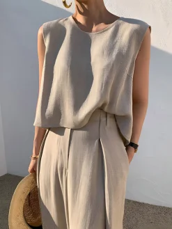 COMMENSE Linen Blends Casual Pants Set* Pants Sets|Matching Sets