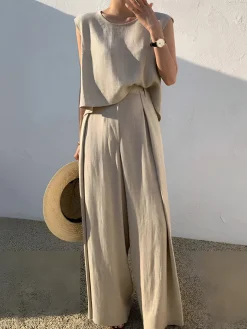 COMMENSE Linen Blends Casual Pants Set* Pants Sets|Matching Sets