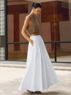 COMMENSE Linen Pleated Maxi Skirt* Skirts|Matching Sets