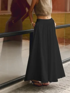 COMMENSE Linen Pleated Maxi Skirt* Skirts|Matching Sets