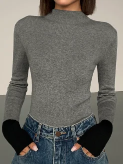 COMMENSE Long Sleeve Contrast Cuff Knit Top* Sweater Tops|Sweaters & Cardigans