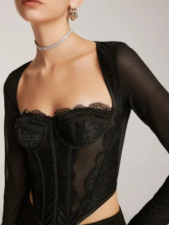 COMMENSE Long Sleeve Sweetheart Lace Corset* Corset Tops|Tops