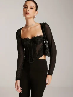 COMMENSE Long Sleeve Sweetheart Lace Corset* Corset Tops|Tops