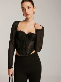 COMMENSE Long Sleeve Sweetheart Lace Corset* Corset Tops|Tops