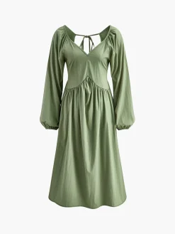 COMMENSE Loose Pleated Tie Back Dress* Work Dresses|Vacation Dresses