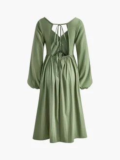 COMMENSE Loose Pleated Tie Back Dress* Work Dresses|Vacation Dresses