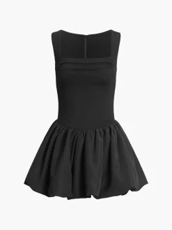 COMMENSE Low Cut Square Neck Short Dress* Black Dresses|Casual Dresses