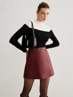COMMENSE Magnet Closure Faux Leather Skirt* Skirts|Bottoms