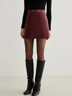 COMMENSE Magnet Closure Faux Leather Skirt* Skirts|Bottoms