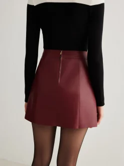 COMMENSE Magnet Closure Faux Leather Skirt* Skirts|Bottoms
