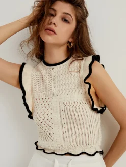 COMMENSE Maze Crochet Eyelet Flounce Tank Top* Sweater Vests|Sweaters & Cardigans
