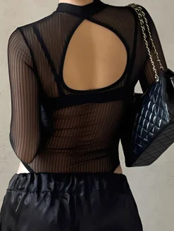 COMMENSE Mesh Open Back Cutout Bodysuit* Bodysuits|Bodysuits
