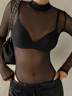 COMMENSE Mesh Open Back Cutout Bodysuit* Bodysuits|Bodysuits
