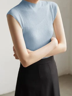 COMMENSE Mesh Patchwork Sleeveless Top* Sweater Tops|Sweaters & Cardigans