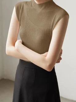 COMMENSE Mesh Patchwork Sleeveless Top* Sweater Tops|Sweaters & Cardigans