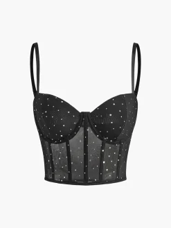 COMMENSE Mesh Polka Dot Corset Top* Corset Tops|Tank Tops & Camis