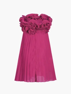COMMENSE Mesh Rosette Tube Pleat Short Dress* Black Dresses|Cocktail & Party Dresses
