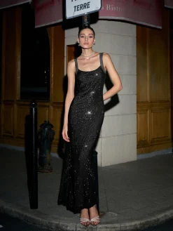 COMMENSE Mesh Trim Rhinestone-Decor Cami Dress* Cocktail & Party Dresses|Summer Dresses
