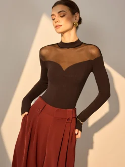COMMENSE Mesh-Detail Sweetheart Slim Top* T-shirts|Tops