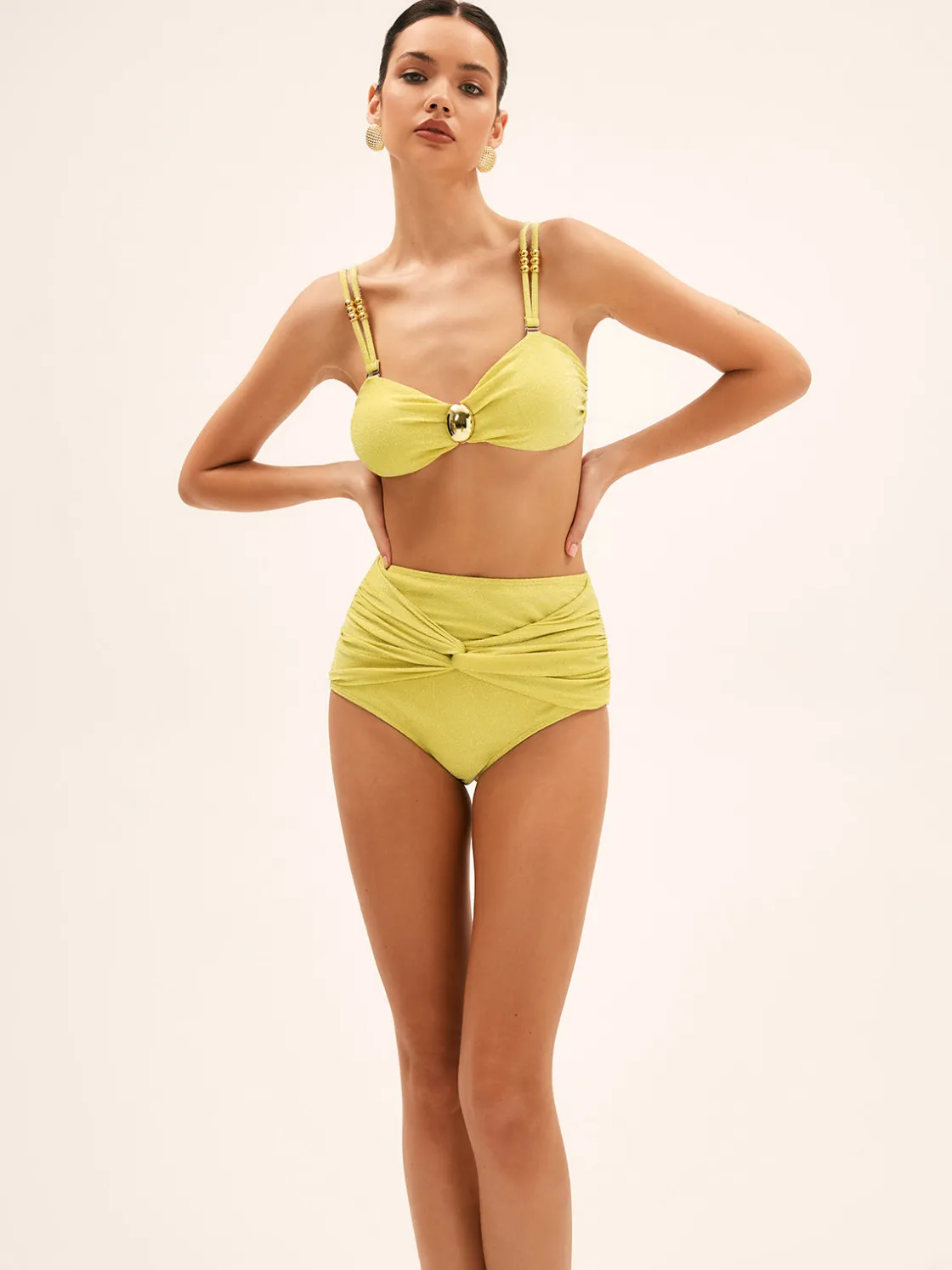 COMMENSE Metal Decor High Waist Bikini Set* Swimwear|Tops