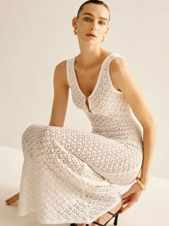 COMMENSE Metal Detail Hollow Sweater Tank Dress* White Dresses|Sweater Dresses