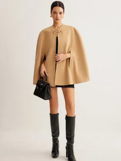 COMMENSE Metal Detail Plain Tweed Cloak* Outerwear|Outerwear