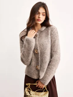 COMMENSE Metal Flower Button Cardigan* Cardigans|Sweaters & Cardigans