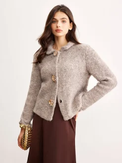 COMMENSE Metal Flower Button Cardigan* Cardigans|Sweaters & Cardigans