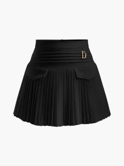 COMMENSE Metal Letter Pleated Mini Skirt* Skirts|Bottoms