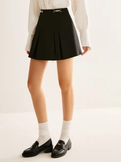 COMMENSE Metal-Belt Pleated Mini Skirt* Skirts|Bottoms