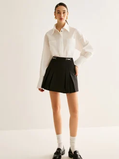 COMMENSE Metal-Belt Pleated Mini Skirt* Skirts|Bottoms