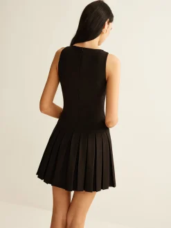 COMMENSE Metal-Button Pleated Tank Dress* Black Dresses|Casual Dresses