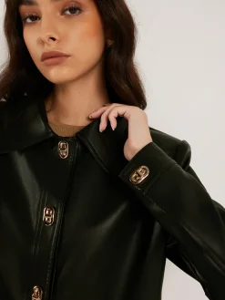 COMMENSE Metal-Button PU Leather Short Jacket* Outerwear|Jackets