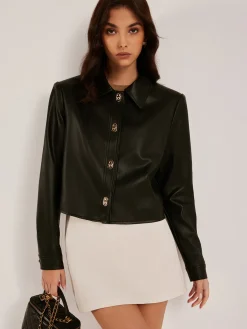 COMMENSE Metal-Button PU Leather Short Jacket* Outerwear|Jackets