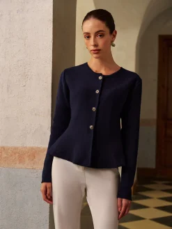 COMMENSE Metal-Button Short Cardigan* Knitwear|Tops