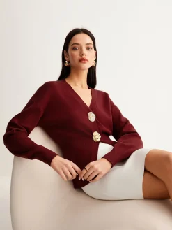 COMMENSE Metal-Button Split Petite Sweater* Sweater Tops|Sweaters & Cardigans