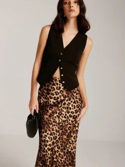 COMMENSE Metal-Button Vest With Leopard Zipper Skirt Set* Skirt Sets|Long Sleeve Sets