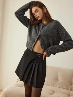 COMMENSE Metal-Detail Asymmetrical Pleated Skirt* Skirts|Bottoms