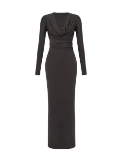 COMMENSE Metal-Detail Cowl Neck Slim Jersey Dress* Casual Dresses|Work Dresses