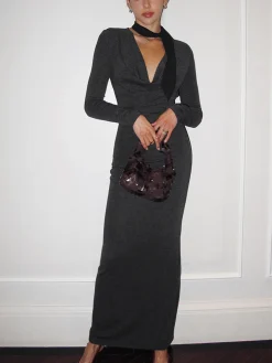 COMMENSE Metal-Detail Cowl Neck Slim Jersey Dress* Casual Dresses|Work Dresses