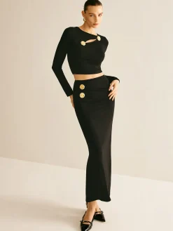 COMMENSE Metal-Detail Cutout Slim Skirt Set* Skirt Sets|Long Sleeve Sets