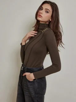 COMMENSE Metal-Detail Piping Jersey Top* T-shirts|Tops