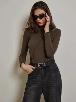 COMMENSE Metal-Detail Piping Jersey Top* T-shirts|Tops