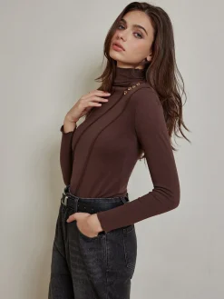 COMMENSE Metal-Detail Piping Jersey Top* T-shirts|Tops