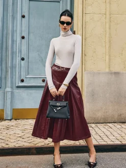 COMMENSE Metal-Detail Pleated Faux Leather Skirt* Skirts|Bottoms