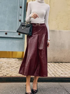 COMMENSE Metal-Detail Pleated Faux Leather Skirt* Skirts|Bottoms